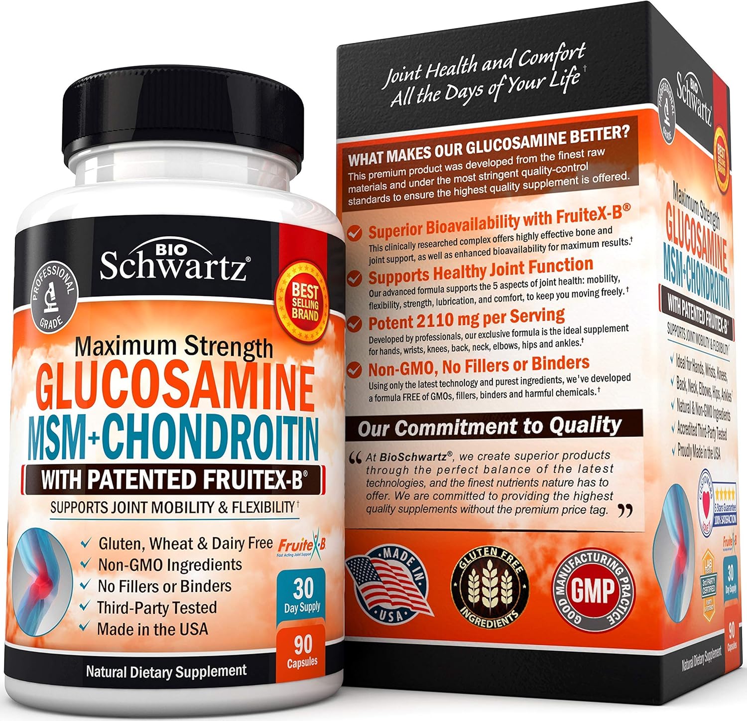 BioSchwartz Collagen Peptides Powder with Glucosamine, Chondroitin, and MSM - Bone & Joint Support Supplement for Flexibility and Cartilage Health