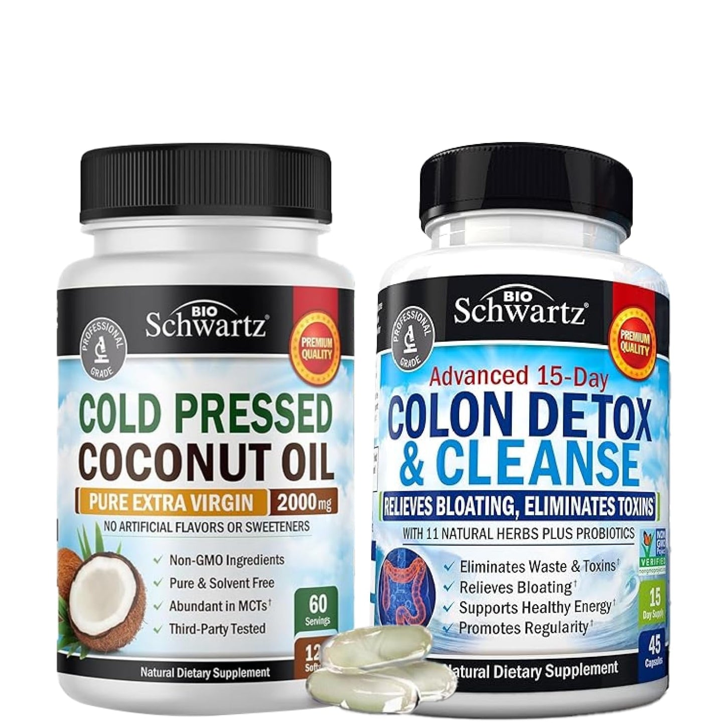 BioSchwartz Colon and Gut Health Cleanse with Cold Pressed MCT Coconut Oil - 2 Month Supply