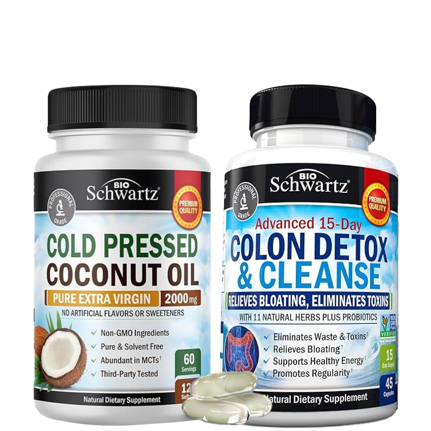 BioSchwartz Colon and Gut Health Cleanse with Cold Pressed MCT Coconut Oil - 2 Month Supply