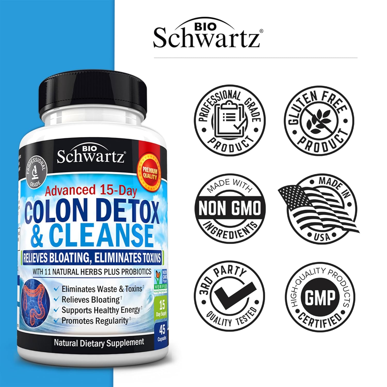 BioSchwartz Colon and Gut Health Cleanse with Cold Pressed MCT Coconut Oil - 2 Month Supply