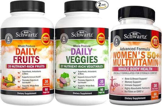 BioSchwartz Daily Fruits and Veggies + Multivitamin for Women & Men 50+ - 1 Month Supply