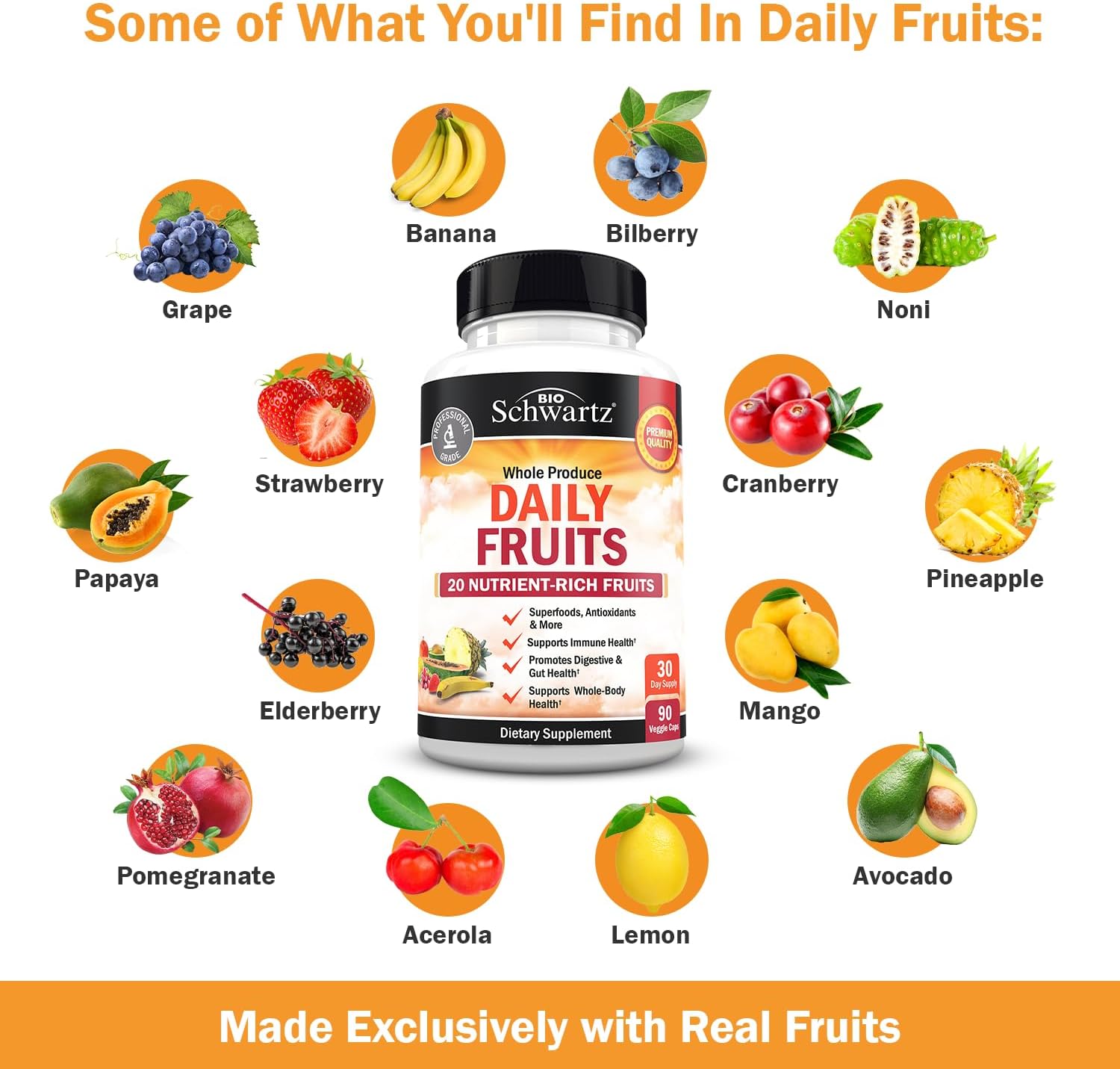 BioSchwartz Daily Fruits & Veggies + Bone Strength Mineral Supplement Bundle (1 Month Supply Each) for Men & Women