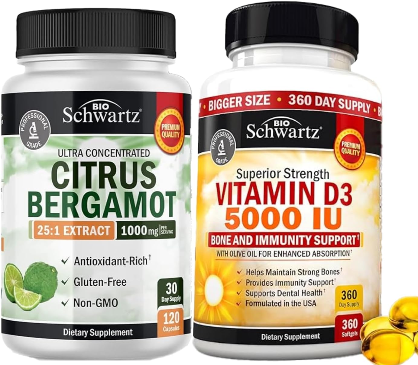 BioSchwartz High Strength Vitamin D3 5000 IU + Citrus Bergamot 1000mg Supplement Pack