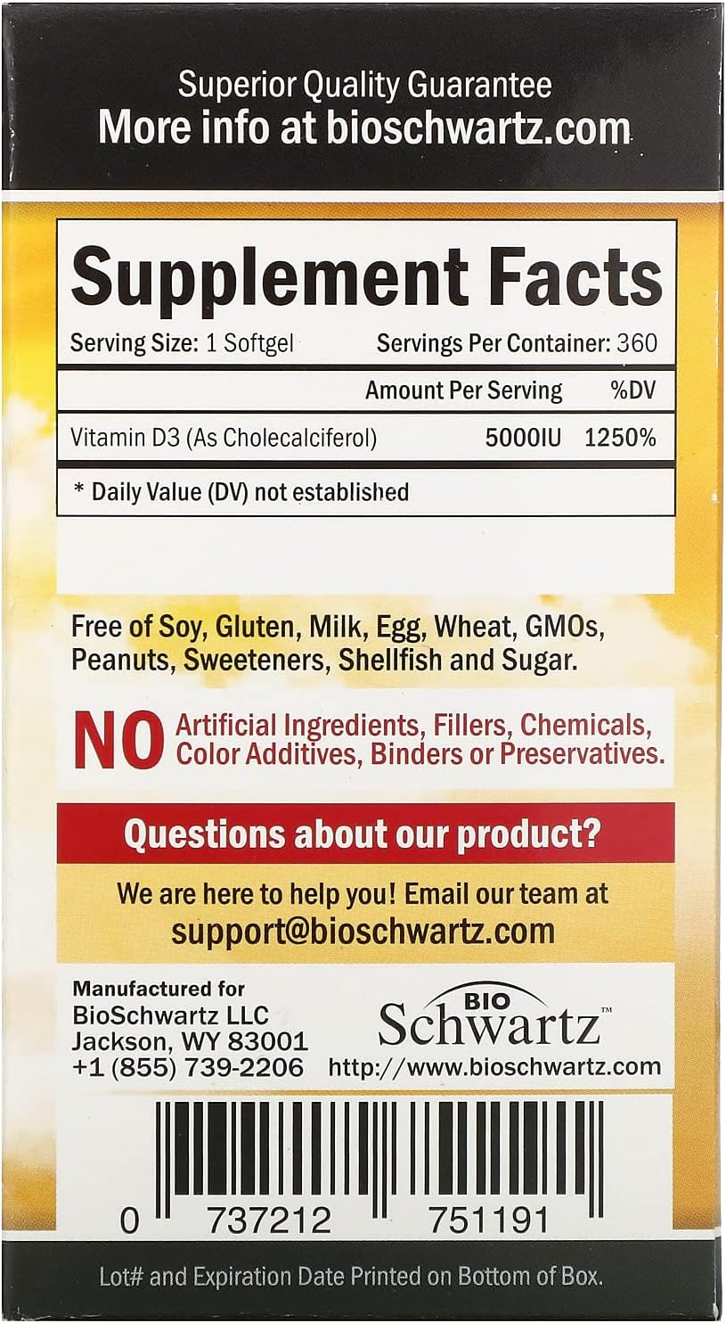BioSchwartz High Strength Vitamin D3 5000 IU + Magnesium Bisglycinate Capsules Bundle