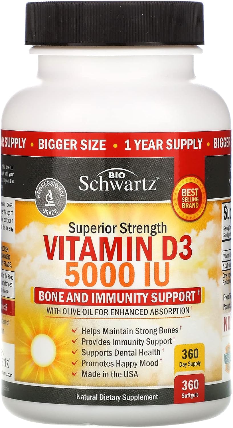 BioSchwartz High Strength Vitamin D3 5000 IU + Magnesium Bisglycinate Capsules Bundle