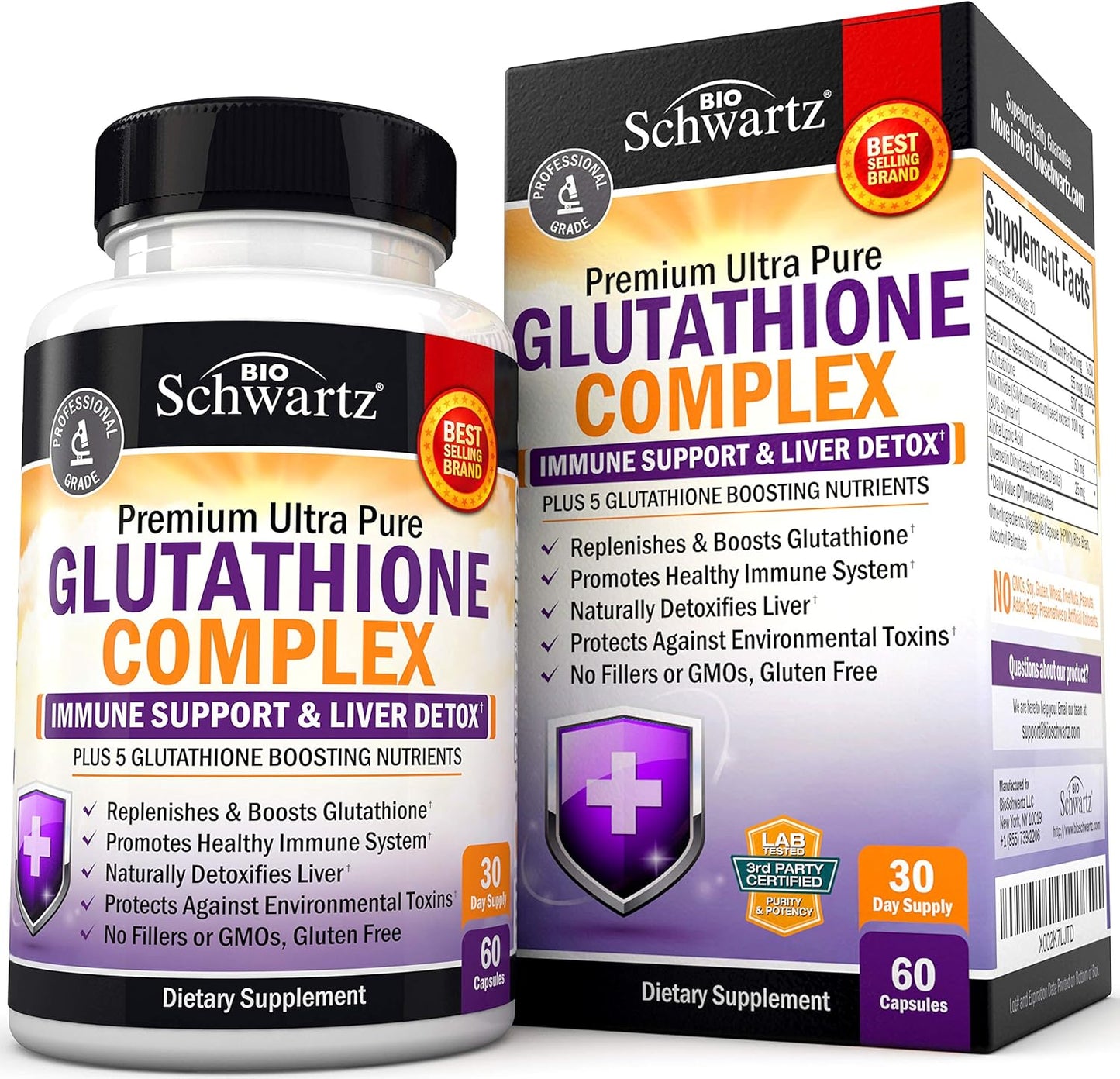 BioSchwartz Liver Detox Supplement with Glutathione, Quercetin, Vitamin C, Milk Thistle, Alpha Lipoic Acid - Immune Support & Cleanse Formula - 500mg, 60ct