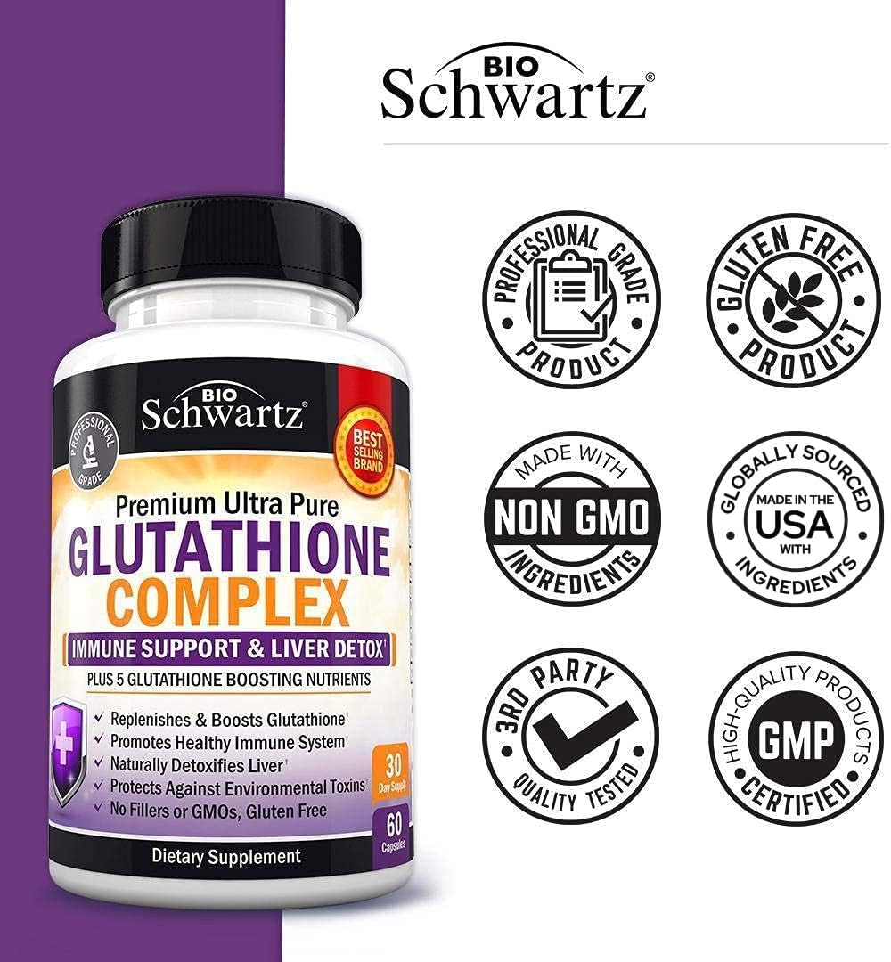 BioSchwartz Liver Detox Supplement with Glutathione, Quercetin, Vitamin C, Milk Thistle, Alpha Lipoic Acid - Immune Support & Cleanse Formula - 500mg, 60ct