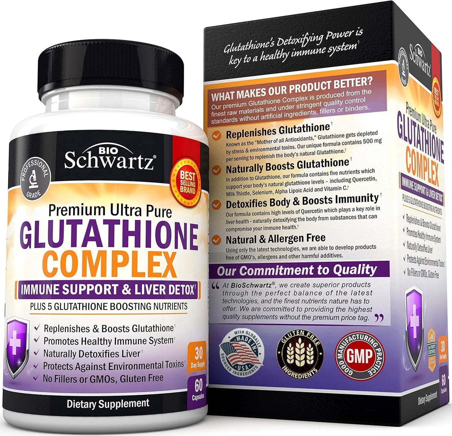 BioSchwartz Liver Detox Supplement with Glutathione, Quercetin, Vitamin C, Milk Thistle, Alpha Lipoic Acid - Immune Support & Cleanse Formula - 500mg, 60ct