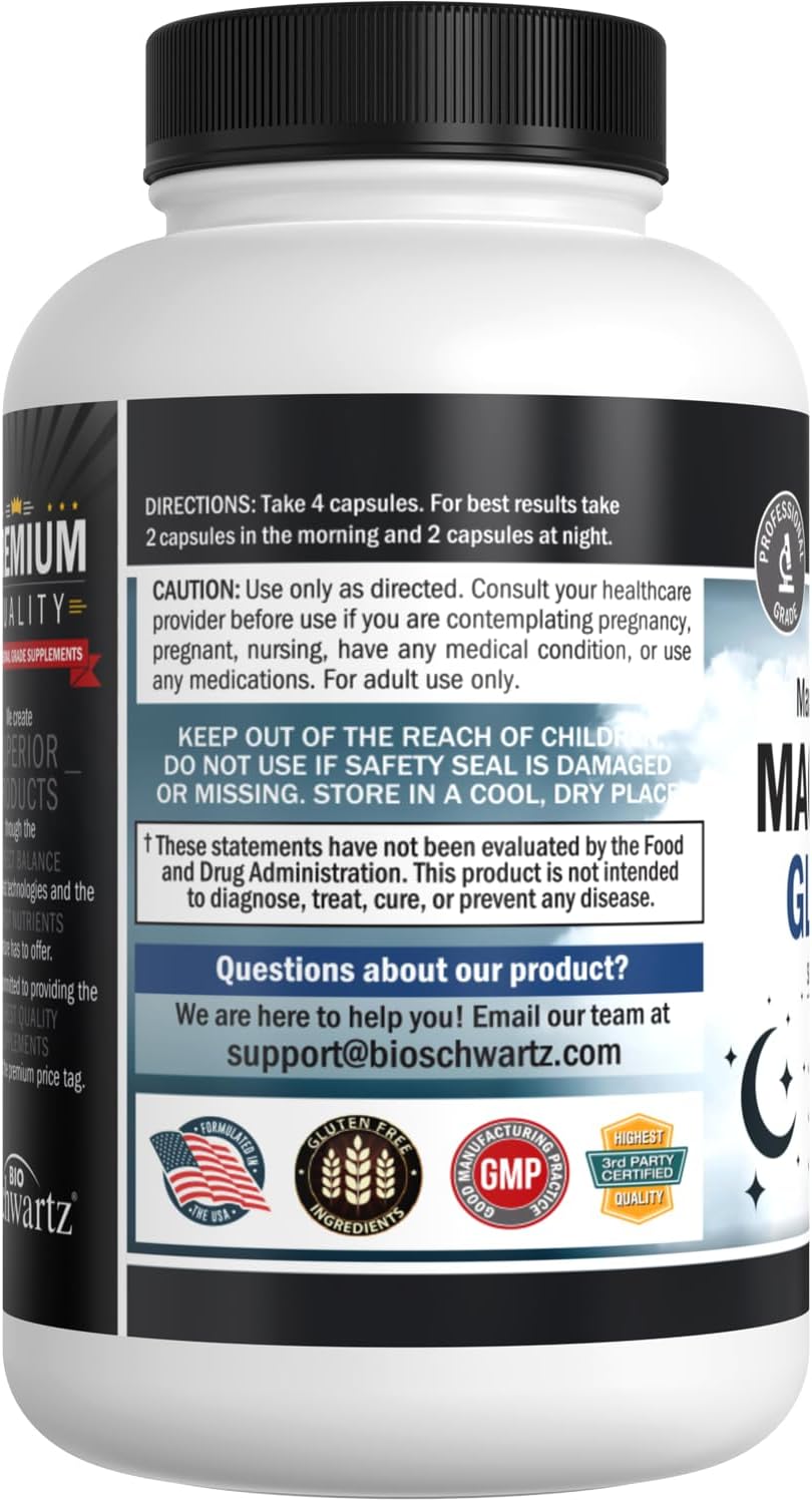 BioSchwartz Magnesium Glycinate Capsules - 500mg (120 Mini Caps) for Maximum Absorption - Vegan, Gluten-Free, Soy-Free, Non-GMO Supplement for Nerves, Muscles, Heart, Mood, and Sleep Support