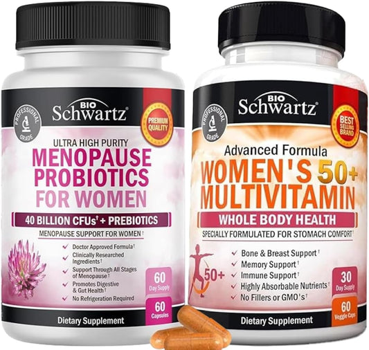 BioSchwartz Menopause Probiotic & Multivitamin Bundle - 2 Month Probiotic Supply + 1 Month Multivitamin Supply for Women 50+