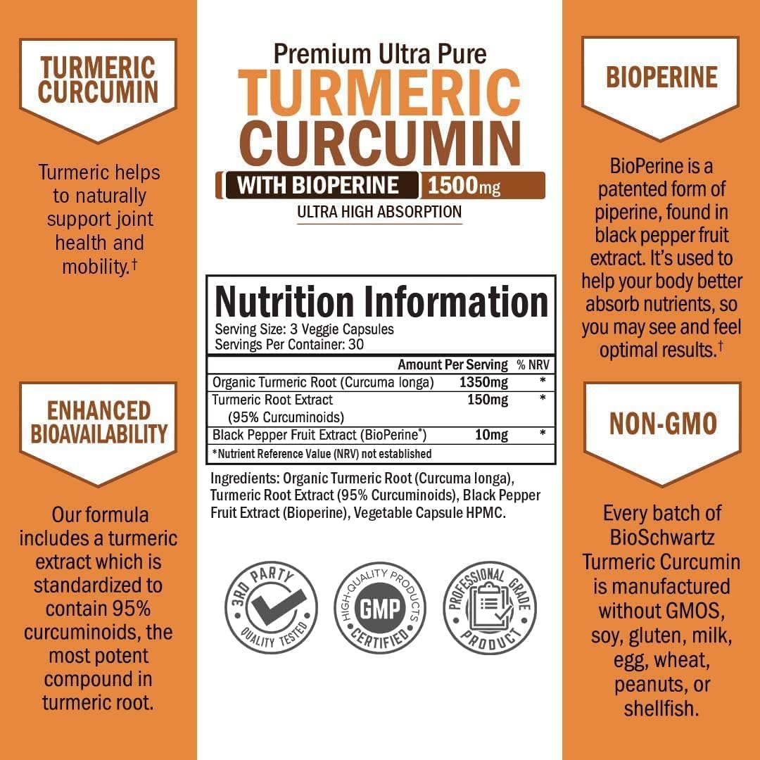 BioSchwartz Turmeric Curcumin 1500 and Sambucus Elderberry with Zinc and Vitamin C - Immune Support Supplement