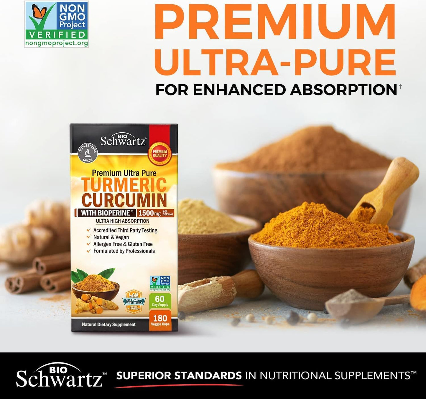 BioSchwartz Turmeric Curcumin & Black Pepper Extract Complex 1500mg + Magnesium Bisglycinate Capsules, High Absorption, 3 Month Supply