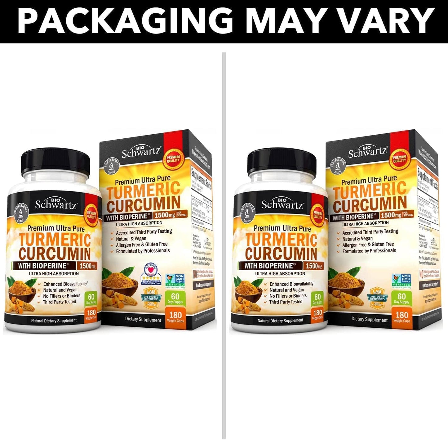 BioSchwartz Turmeric Curcumin & Black Pepper Extract Complex 1500mg + Magnesium Bisglycinate Capsules, High Absorption, 3 Month Supply
