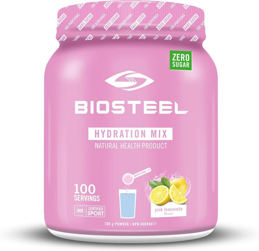 BIOSTEEL Zero Sugar Pink Lemonade Hydration Mix with 5 Essential Electrolytes - 100 Servings