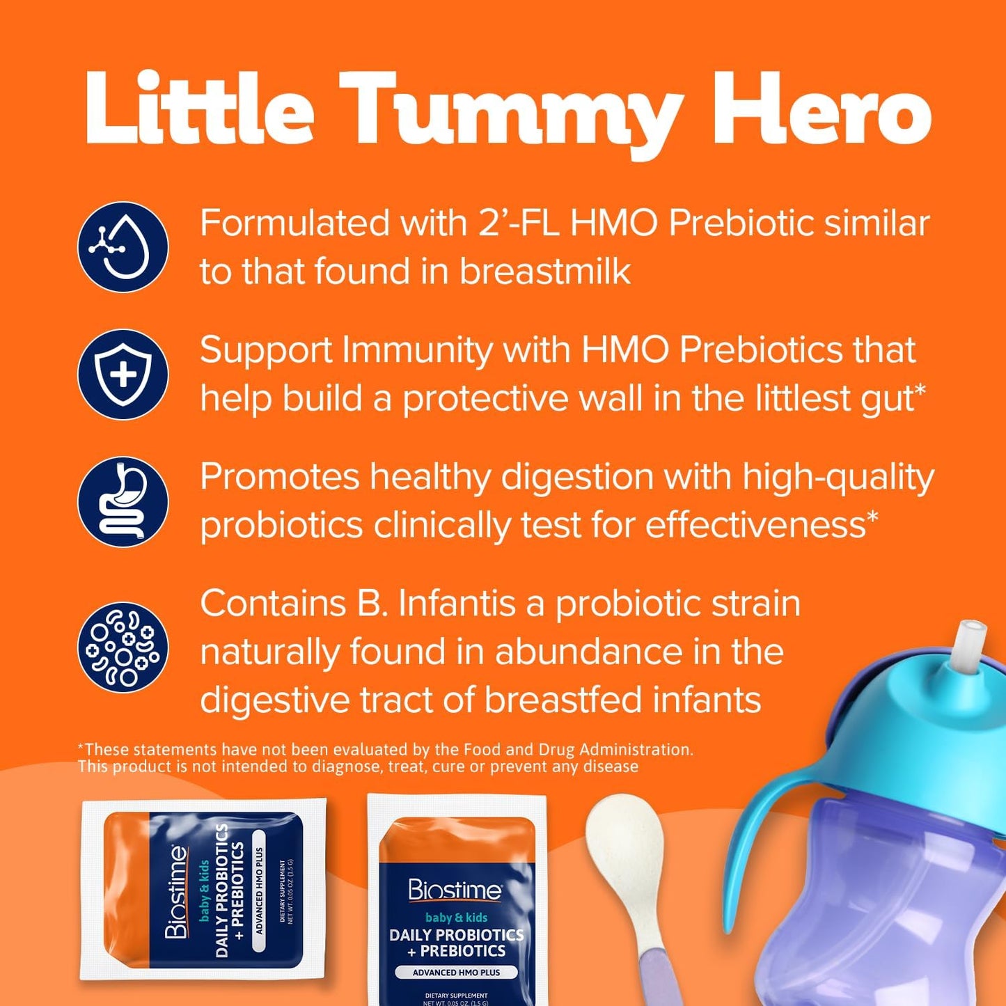 Biostime Baby Probiotic with HMO & Prebiotic Fiber - Immune & Digestive Support for Kids, Toddlers, Infants - 28 Powder Packets