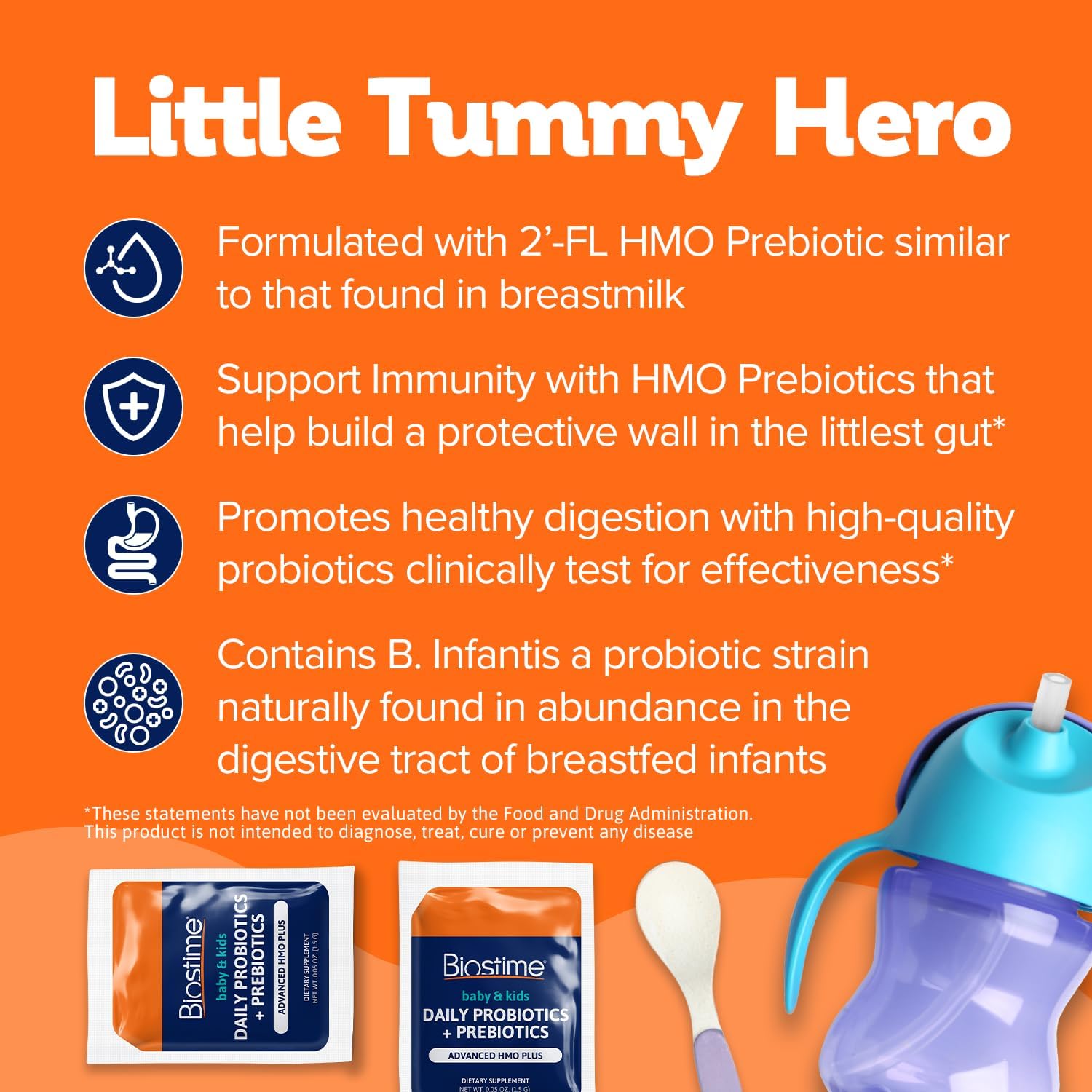 Biostime Baby Probiotic with HMO & Prebiotic Fiber - Immune & Digestive Support for Kids, Toddlers, Infants - 28 Powder Packets
