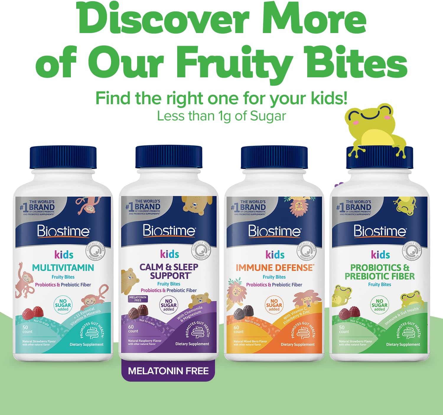 Biostime Kids Probiotic & Prebiotic Fiber Fruity Bites - 50 Count, 3g FOS for Digestive Health, No Sugar, Allergen-Free.