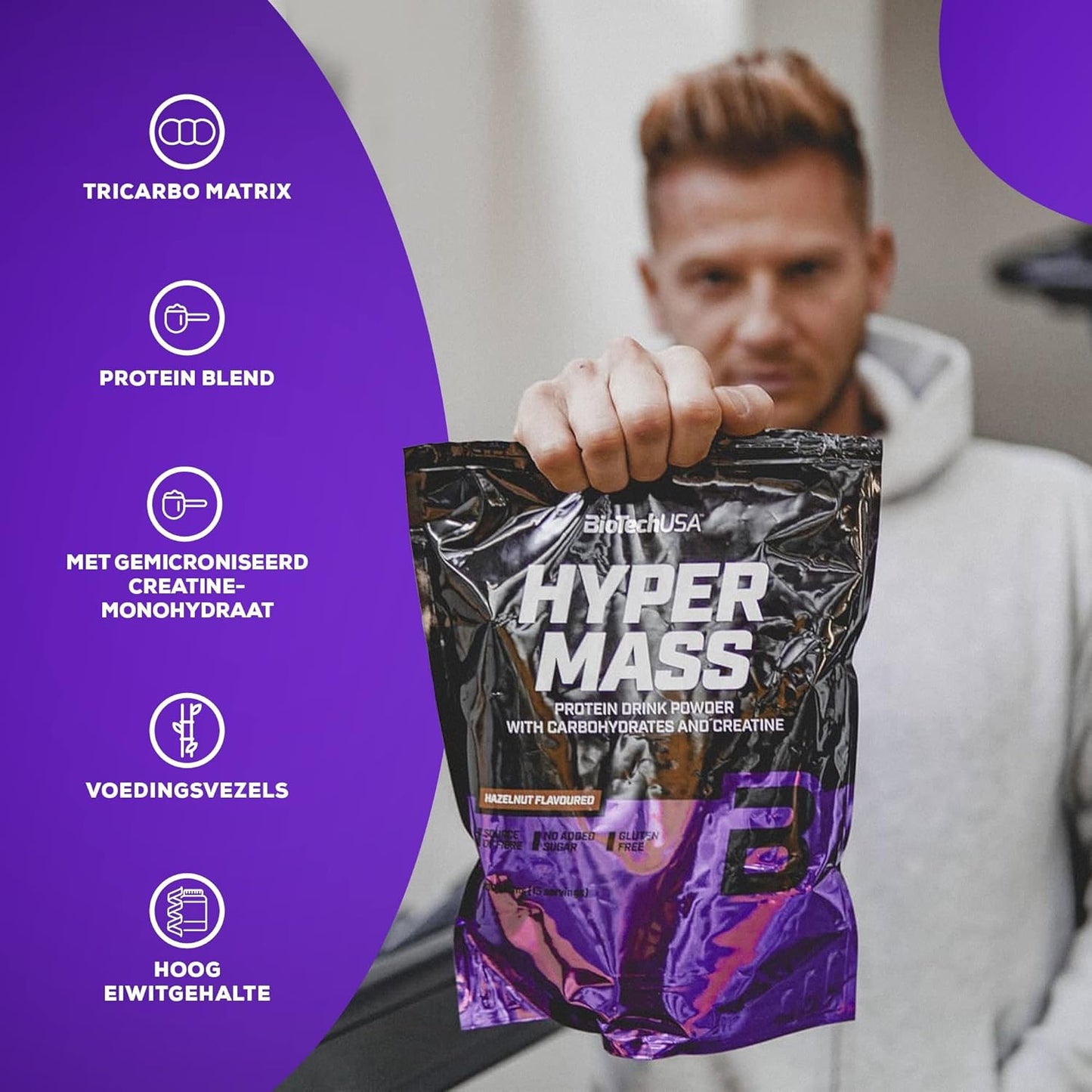 Biotechusa Hyper Mass 5000 Weight Gainer Chocolate Flavor 1000g - High-Calorie Protein Supplement