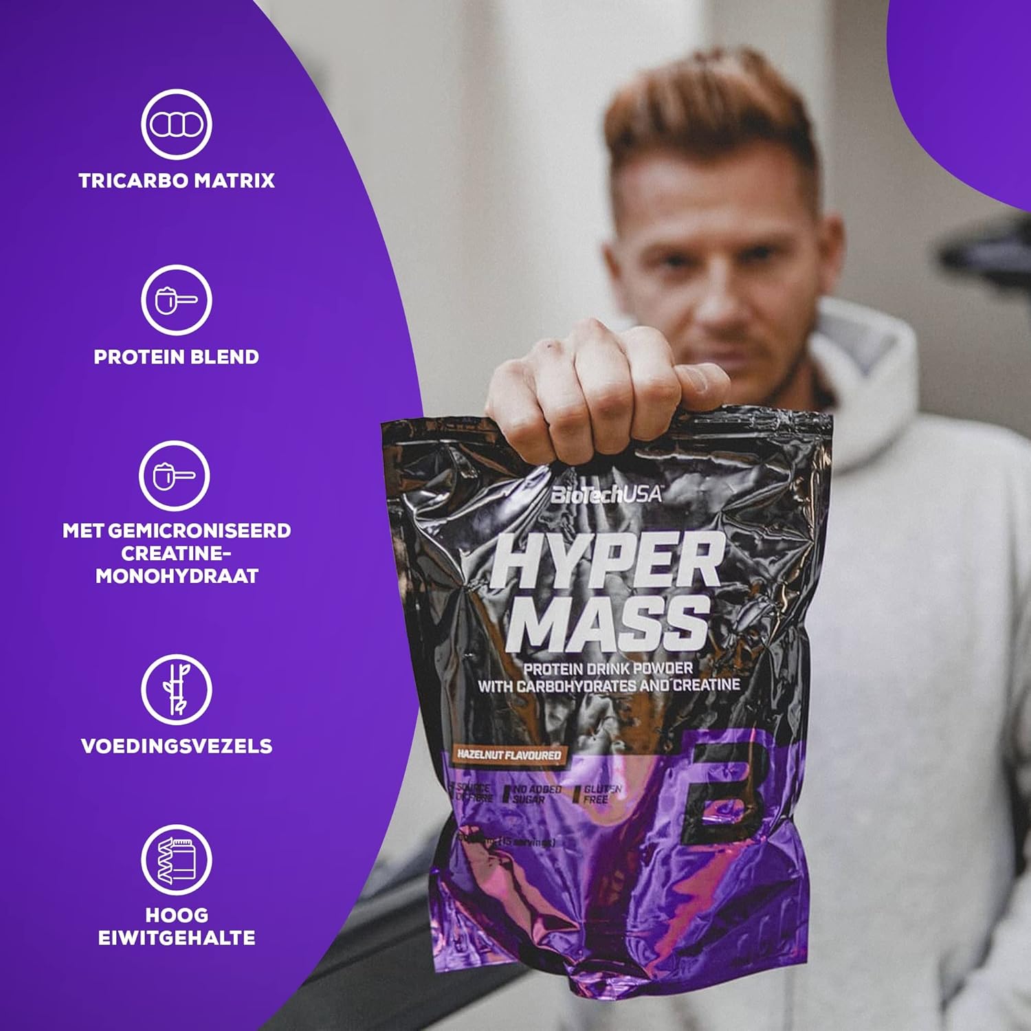 Biotechusa Hyper Mass 5000 Weight Gainer Chocolate Flavor 1000g - High-Calorie Protein Supplement
