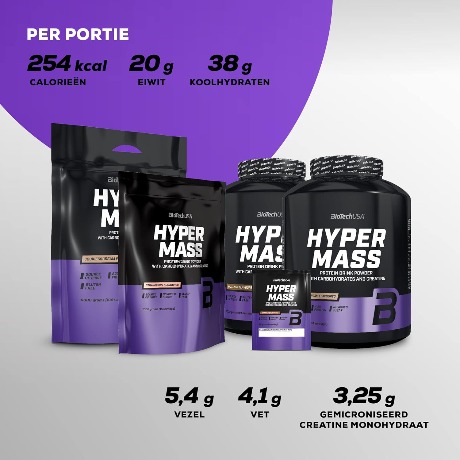 Biotechusa Hyper Mass 5000 Weight Gainer Chocolate Flavor 1000g - High-Calorie Protein Supplement