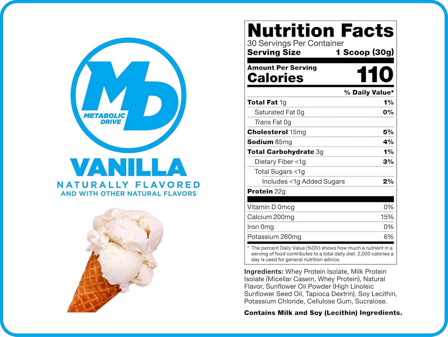 Biotest Metabolic Drive Whey Isolate/Micellar Casein Protein Blend - Lab-Tested Vanilla Flavor - 2lb Size