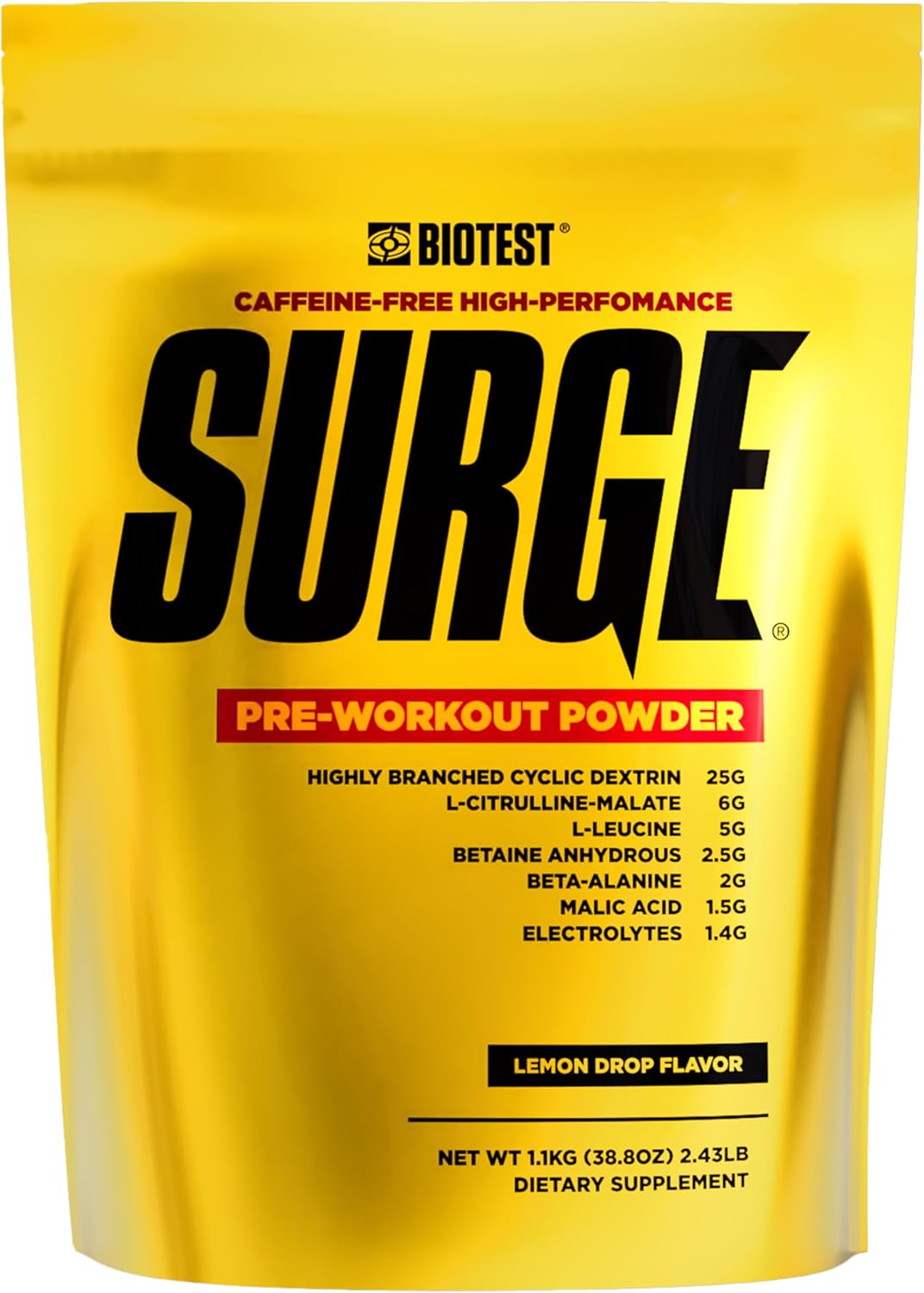 Biotest Surge Intra Performance - 50g Muscle Fuel with Cluster Dextrin & Beta-Alanine - 20 Servings, Lemon Flavor - Power, Gains & Recovery Formula