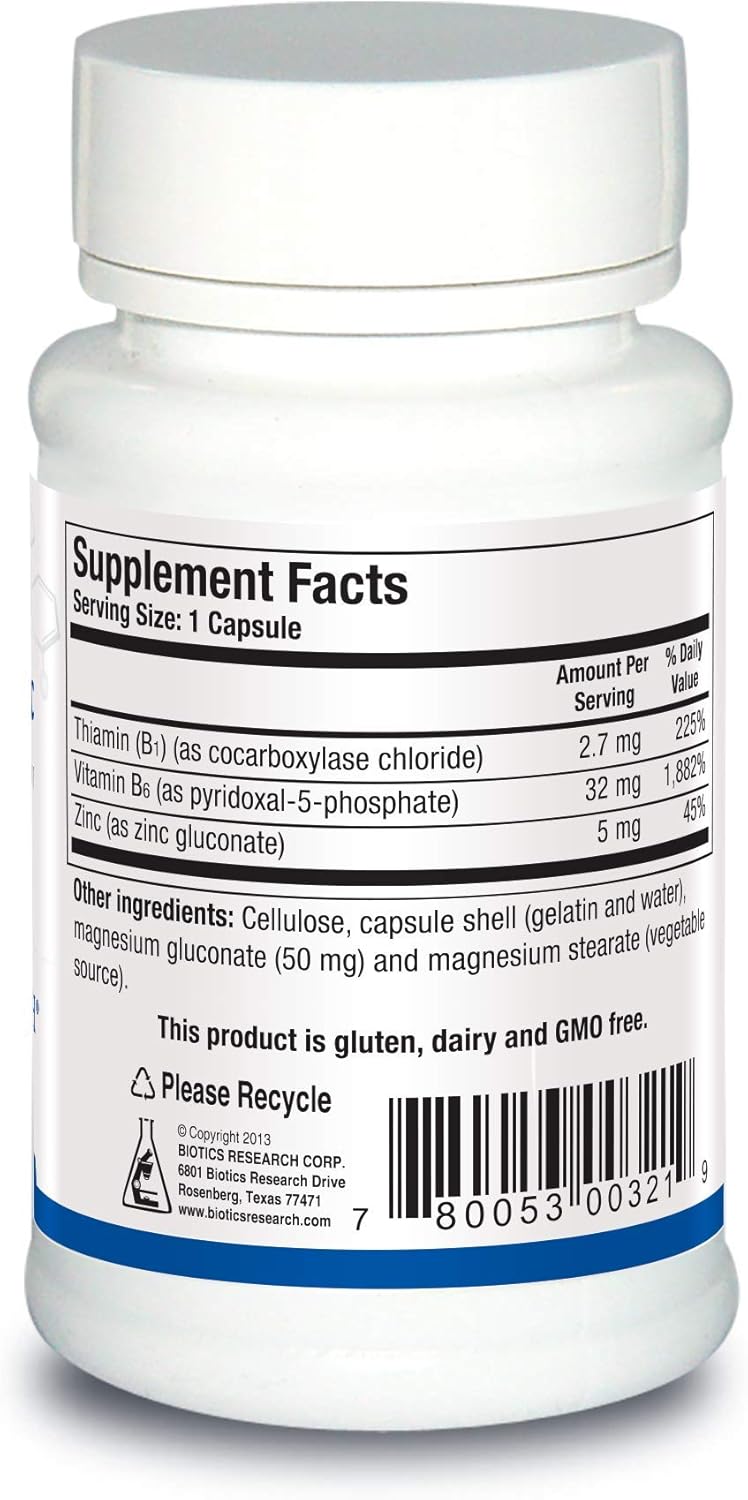 Biotics Research B6 B1 Plus Zinc Capsules - Active B Vitamins & 5mg Highly Bioavailable Zinc for 300+ Enzymes - 90 Count