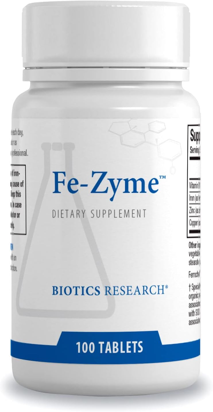 Biotics Research Fe-Zyme Iron Supplement with Zinc and Copper for Energy and Red Blood Cell Production - 100 Tablets