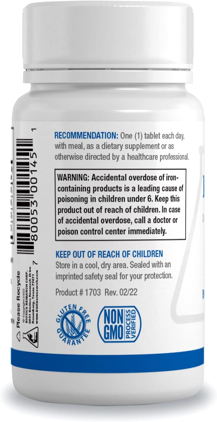 Biotics Research Fe-Zyme Iron Supplement with Zinc and Copper for Energy and Red Blood Cell Production - 100 Tablets