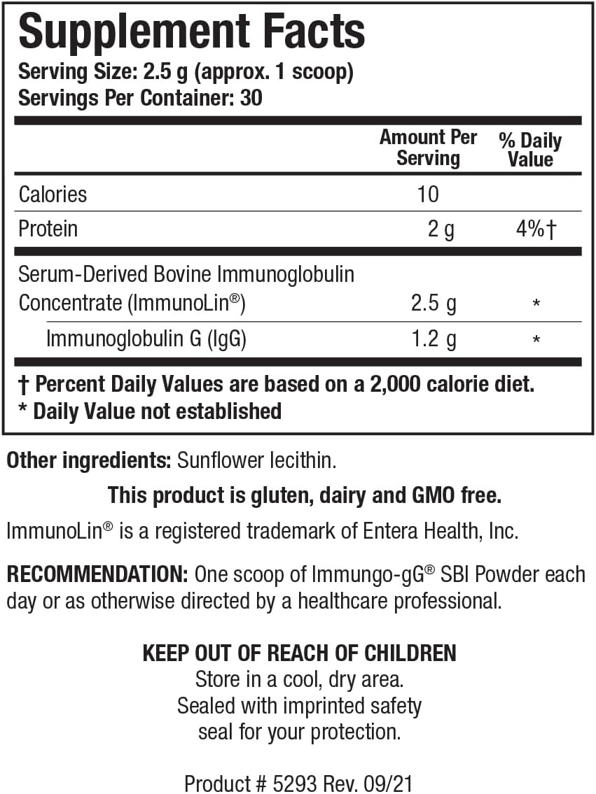 Biotics Research Immuno-gG SBI Powder: Ultimate IgG Gut Health Support - Dairy Free 2.6 Oz