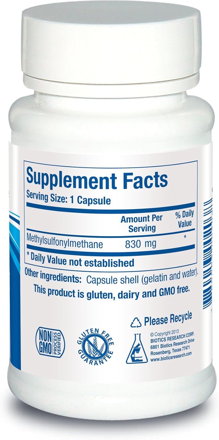 Biotics Research MSM Sulfur Supplement for Collagen Production, Hair, Skin, Nails, Muscles & Joints - 60 Capsules
