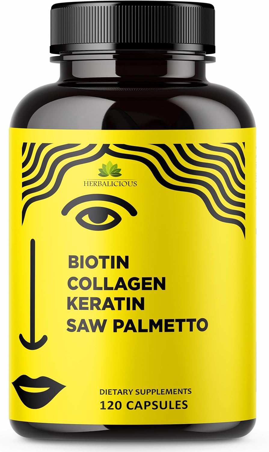 Biotin 10000 mcg Vitamins with Collagen, Keratin & Saw Palmetto - Hair Skin Nails Supplement - Made in USA - 120 Capsules