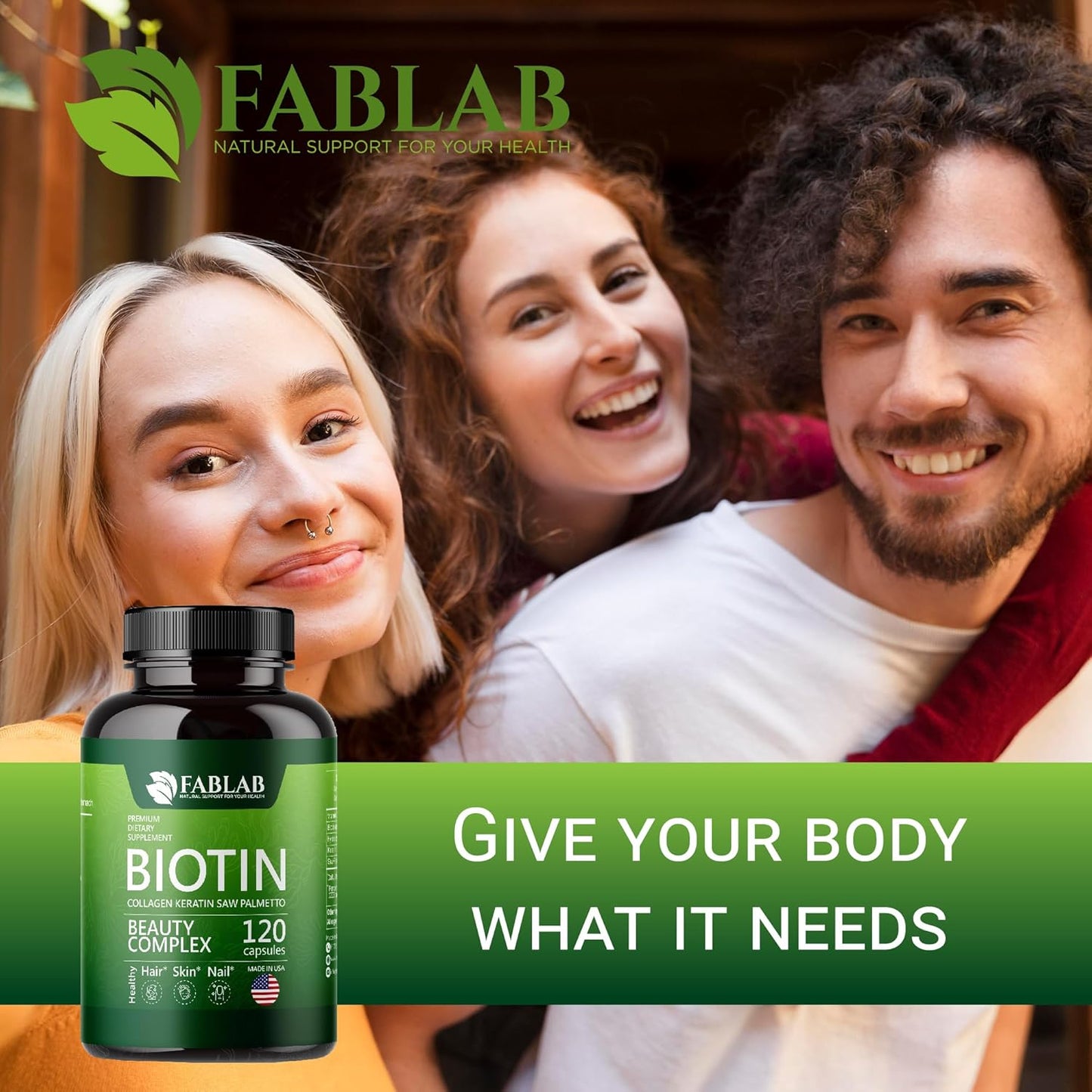Biotin 10000 mcg Vitamins with Collagen, Keratin & Saw Palmetto - Hair Skin Nails Supplement - USA Made - 120 Capsules