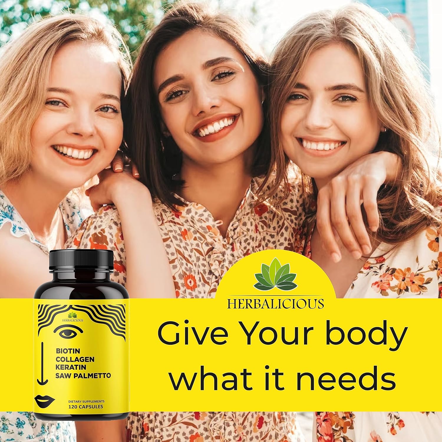 Biotin 10000 mcg Vitamins with Collagen, Keratin & Saw Palmetto - Hair Skin Nails Supplement - Made in USA - 120 Capsules