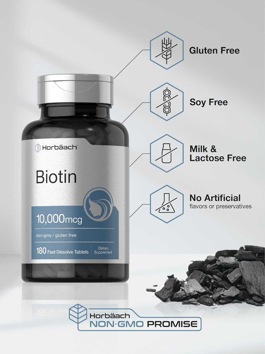 Biotin 10000mcg Fast Dissolve Tablets - 180 Count - Beauty Formula - Vegetarian - Non-GMO & Gluten Free