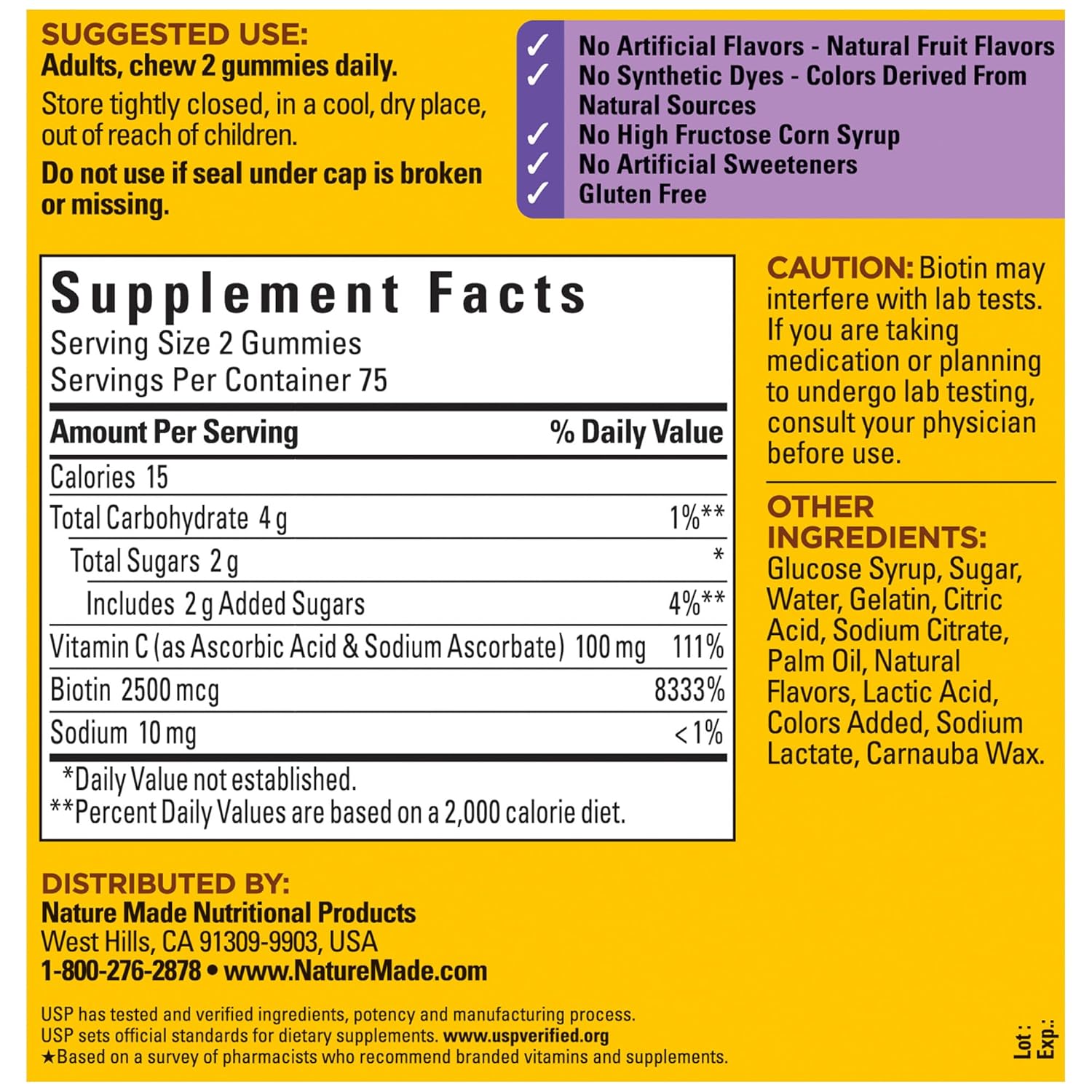 Biotin 2500 mcg Gummies for Hair, Skin, Nails - 150 Count - 75 Day Supply