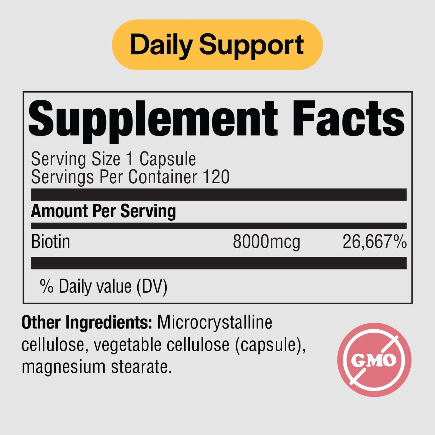 Biotin 8000 mcg Capsules for Hair, Skin, Nails Growth - B7 Vitamin Supplement for Men & Women - 120 Count