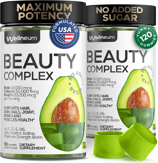 Biotin and Collagen Gummies 12000 Mcg for Hair, Skin, and Nails - Keratin Chewables - Beauty Supplement for Women and Men - Sugar Free, Non-GMO Beauty Gummies