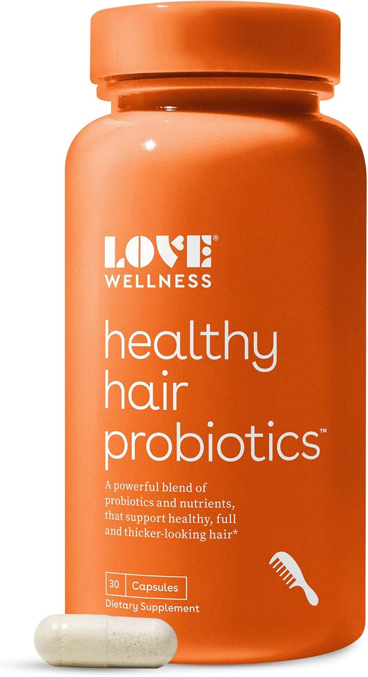 Biotin and Vitamin B12 Hair Growth Supplement for Healthy Scalp and Fuller Hair - Love Wellness Healthy Hair Probiotics (30 Capsules)