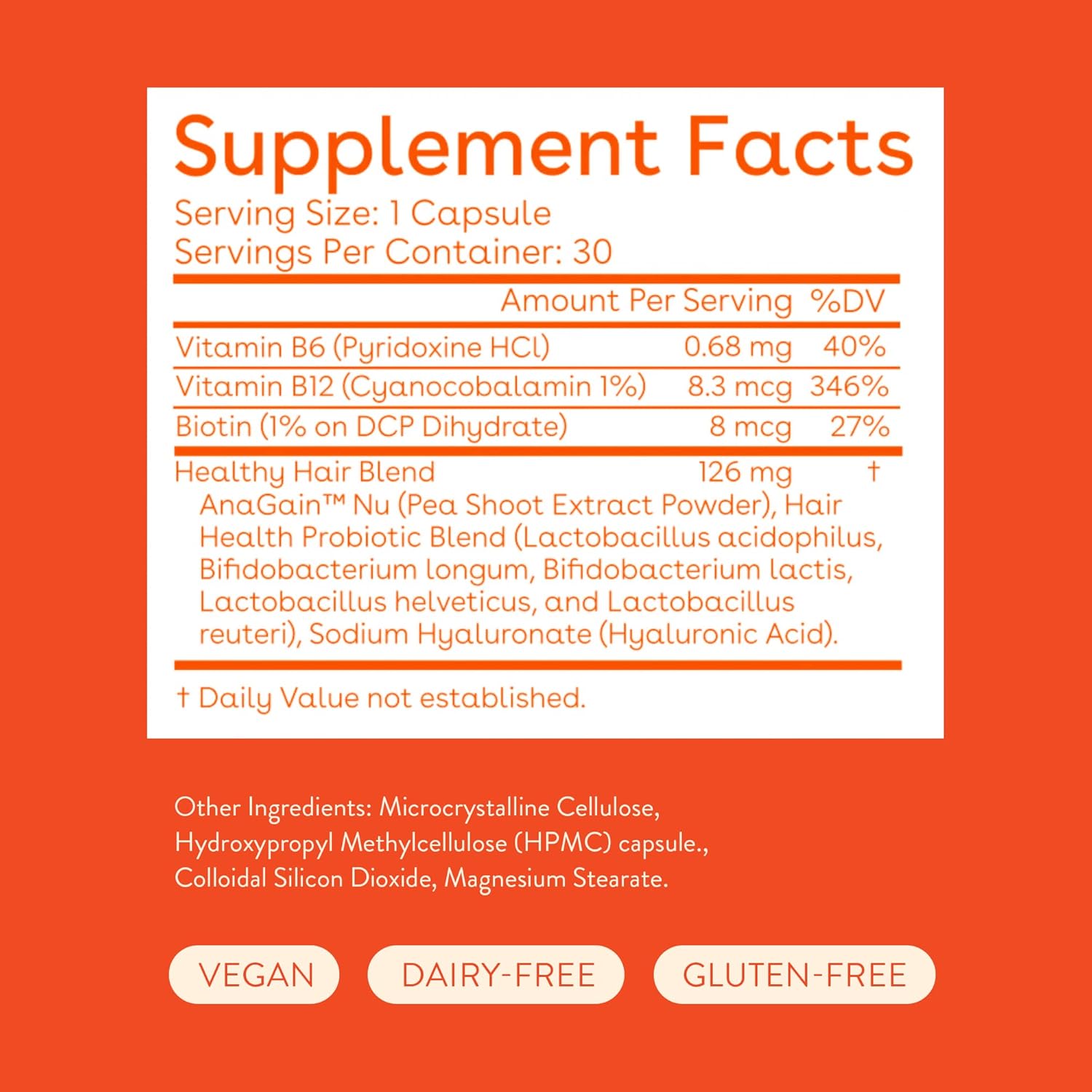 Biotin and Vitamin B12 Hair Growth Supplement for Healthy Scalp and Fuller Hair - Love Wellness Healthy Hair Probiotics (30 Capsules)