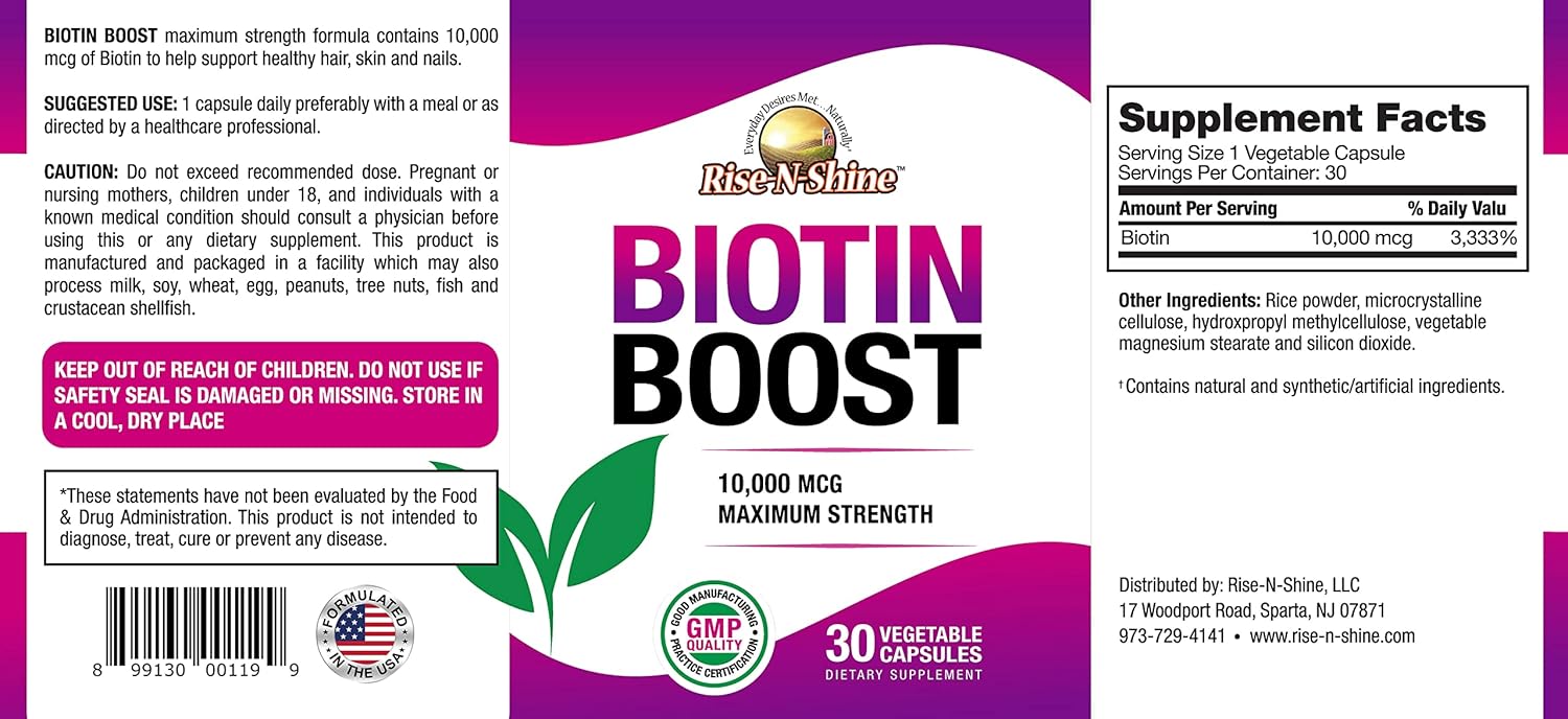 Biotin Boost 10,000 mcg Capsules for Hair, Skin, Nails, and Lashes - 30 Count Pack