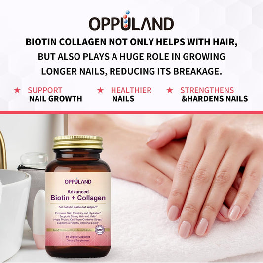 Biotin & Collagen Capsules - 5000 mcg Biotin + Collagen for Women - Strong Hair, Nails & Skin Support - 60 Veg Caps