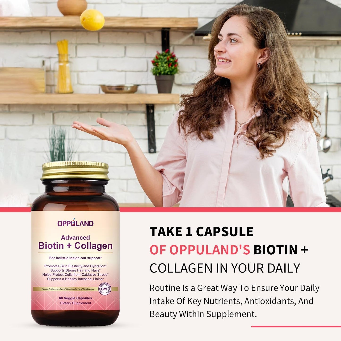 Biotin & Collagen Capsules - 5000 mcg Biotin + Collagen for Women - Strong Hair, Nails & Skin Support - 60 Veg Caps