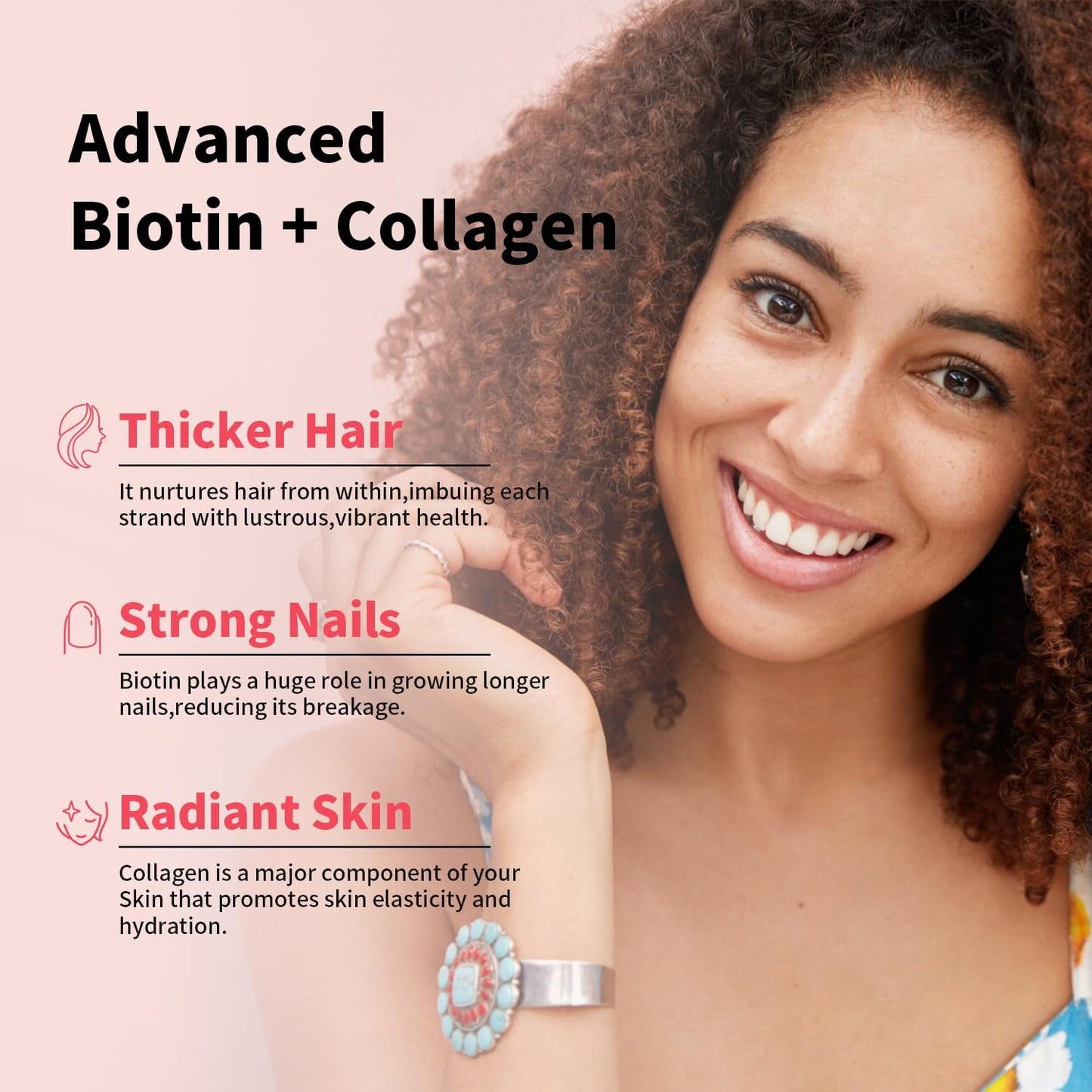 Biotin & Collagen Capsules - 5000 mcg Biotin + Collagen for Women - Strong Hair, Nails & Skin Support - 60 Veg Caps
