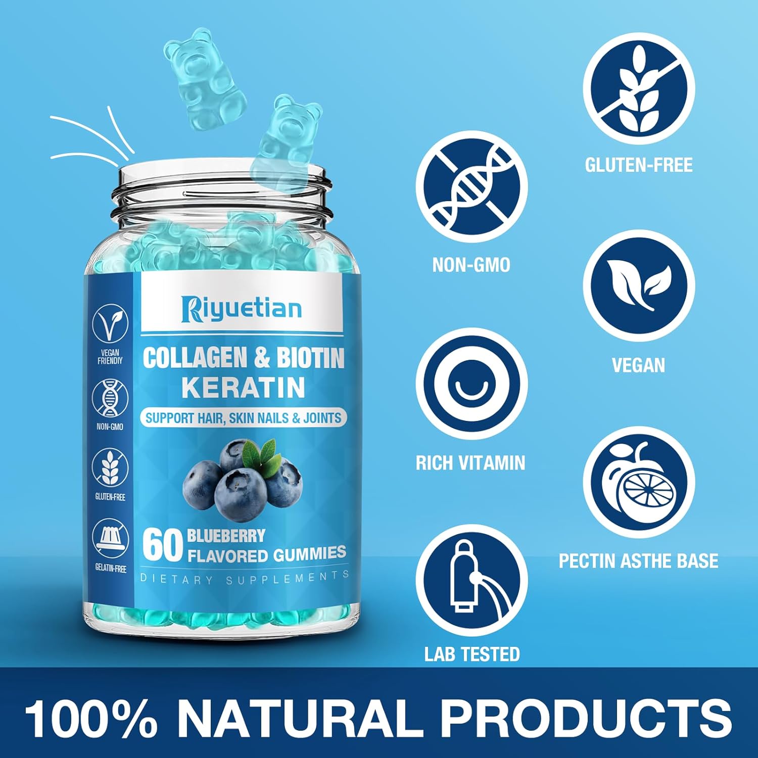 Biotin & Collagen Gummies for Hair, Skin, Nails - Women & Men - 60 Vegan Gummies - 15000mcg Biotin - Non-GMO Hair Vitamins