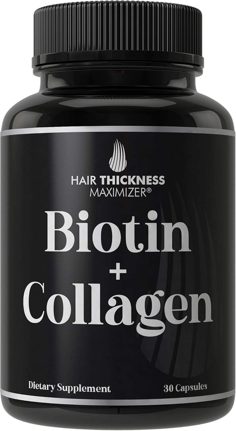 Biotin & Collagen Hair Growth Supplements - Maximize Hair Thickness with 10000mcg Biotin and Bovine Collagen - Hair Thickening Vitamins Complex