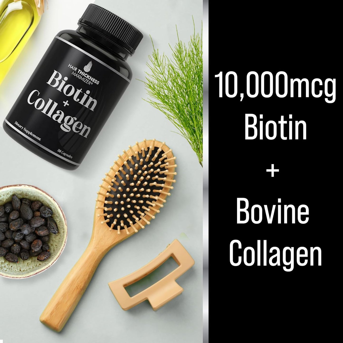 Biotin & Collagen Hair Growth Supplements - Maximize Hair Thickness with 10000mcg Biotin and Bovine Collagen - Hair Thickening Vitamins Complex