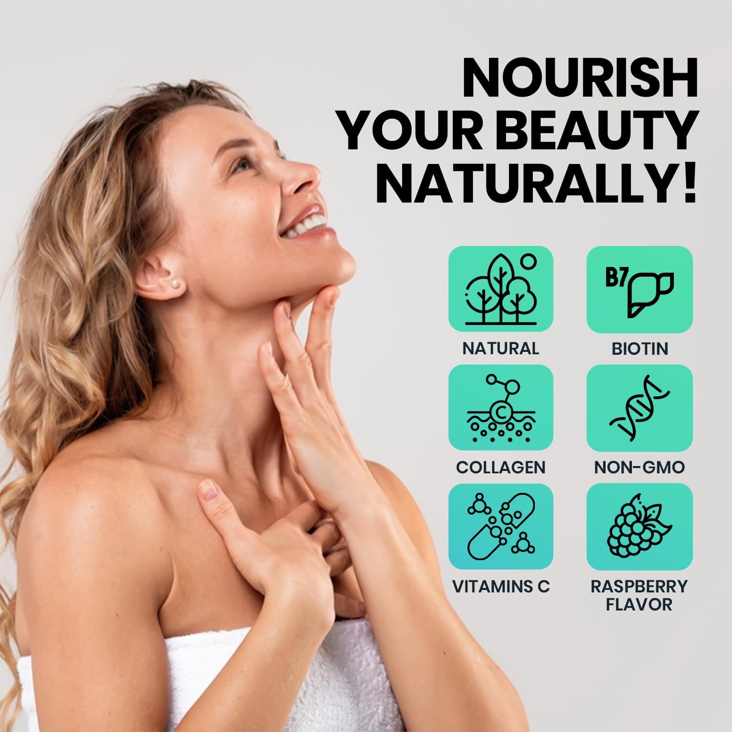 Biotin Collagen Hair, Skin & Nail Gummies with Vitamin C & E - 3000mcg Biotin - Raspberry Flavor - 60 Gummies