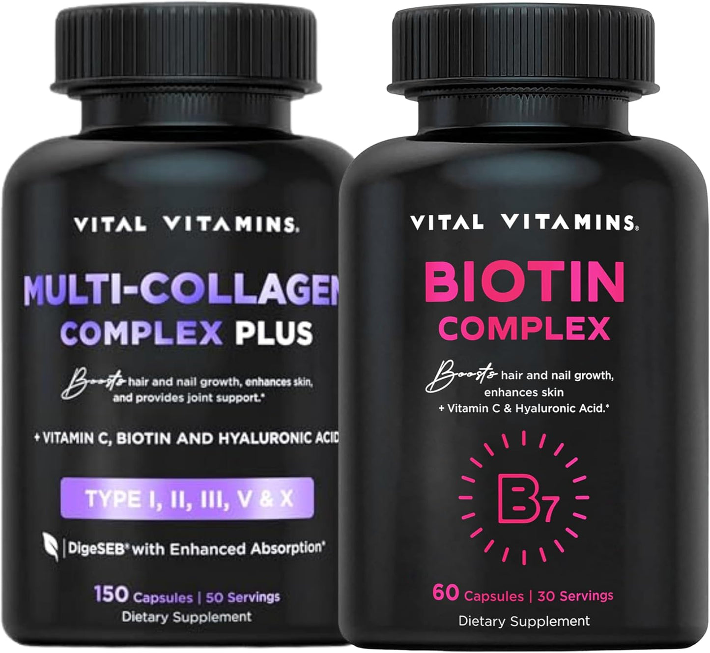 Biotin Complex Multi Collagen Supplement for Skin, Hair, Nails - Vital Vitamins Formula