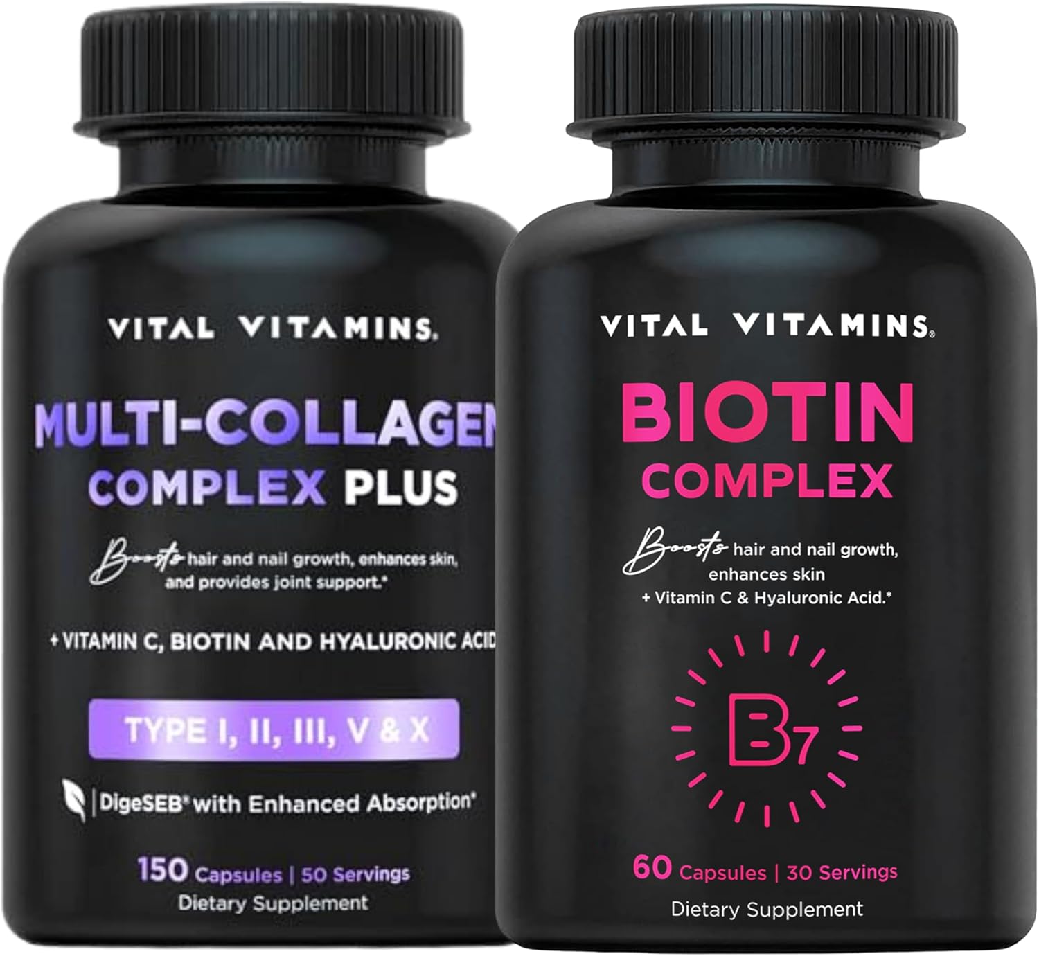 Biotin Complex Multi Collagen Supplement for Skin, Hair, Nails - Vital Vitamins Formula